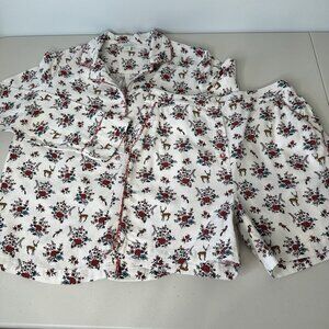 Sundance Flannel Gretel Pajama Set Small Floral White Reindeer Shorts